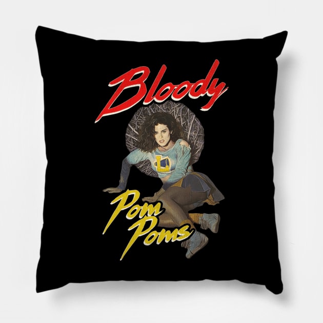 Bloody Pom Poms 80s Horror Movie Pillow by darklordpug