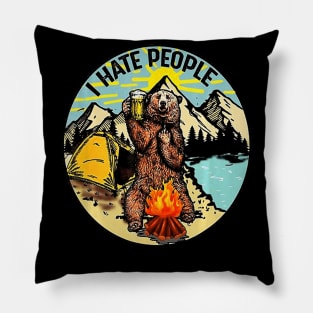 Bear Camping I Hate People, Gift T Shirt Pillow