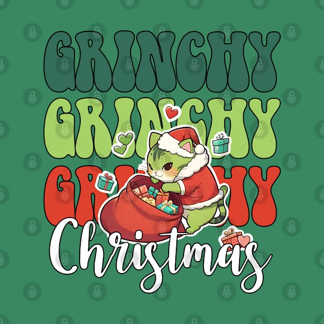 Merry grumpy Christmas, retro funny meowy catmas by Catmaleon Design