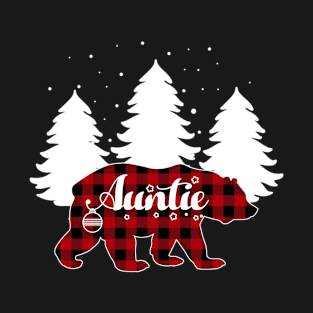 Buffalo Red Plaid Auntie Bear Matching Family Christmas T-Shirt