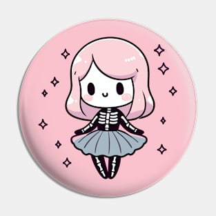 Cute Kawaii Girl in A Halloween Skeleton Costume | Cute Halloween Tee Pin