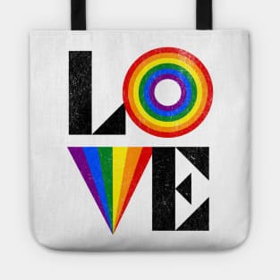Retro LOVE LGBTQIA Rainbow Flag Distress Tote