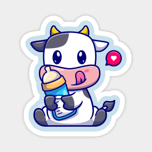 Cute Baby Cow Holding Milk Cartoon Magnet