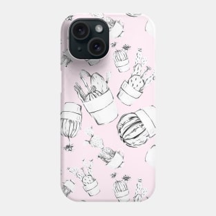 Black and White Cactus Pink Background Phone Case