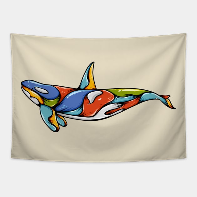 Orca whale colorful Tapestry by Mako Design 