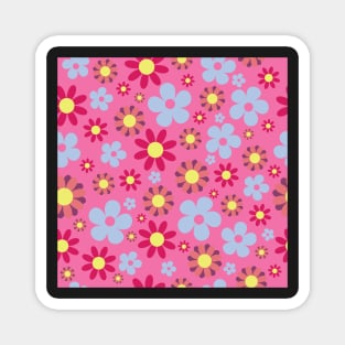 Floral Pink Blue Yellow Flower Seamless Pattern Version 2 Magnet