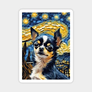 Chihuahua Dog Breed Painting in a Van Gogh Starry Night Art Style Magnet