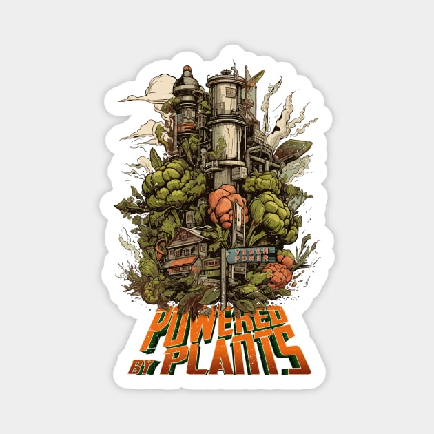 Powered By Plants - Comic Style Vegetable Power Plant Magnet by emmjott