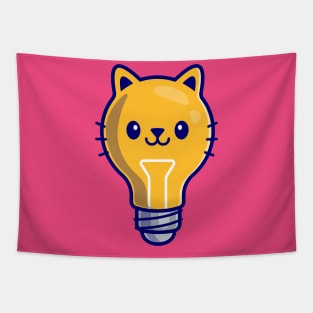 Cute Bulb Cat Cartoon Illustration Tapestry