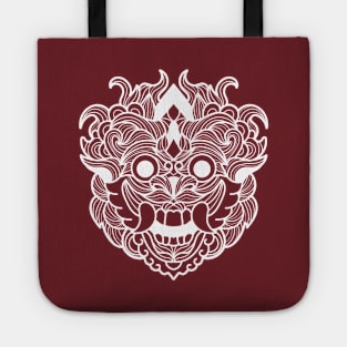 Fiery on Fire Barong Scary Fangs Mandala Black and White Brave Warrior Tote