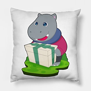 Hippo Christmas Package Pillow