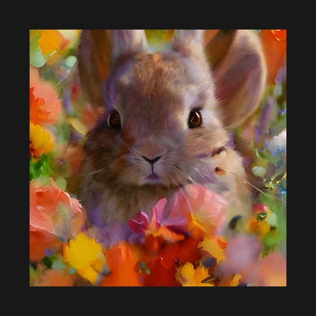 Cute bunny among flowers by Hujer