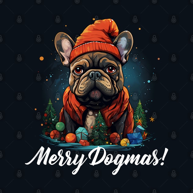 Merry Dogmas, French Bulldog Wearing Christmas Beanie by NearlyNow