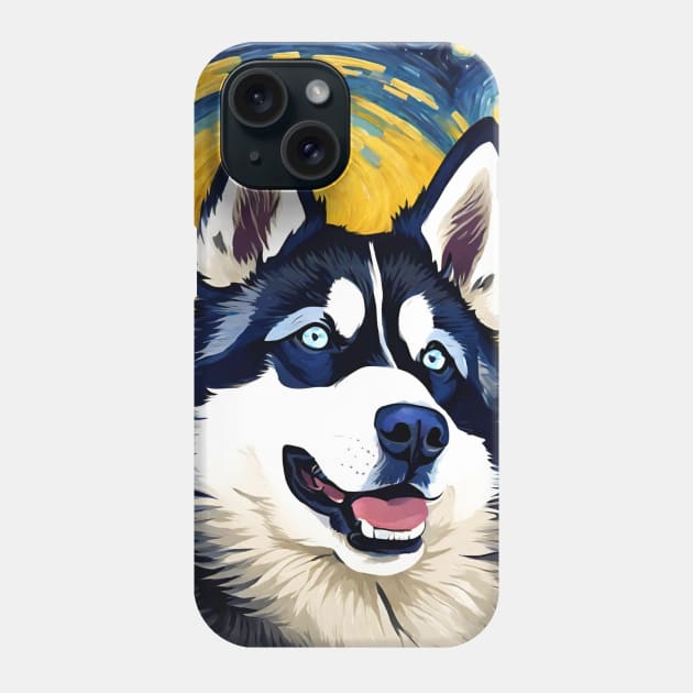 Siberian Husky Painting Dog Breed in a Van Gogh Starry Night Art Style Phone Case by Art-Jiyuu