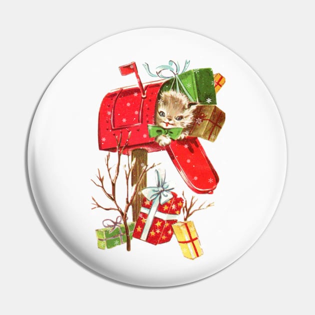 Vintage Christmas Kitten in a Mailbox Pin by tfortwo