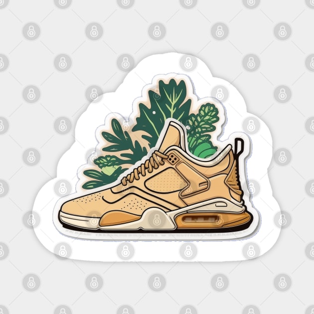 Step into Sustainability with Our Beige, Brown & Orange Leaf Sneaker Design Magnet by Greenbubble