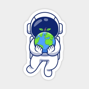 Cute Astronaut Holding Earth Magnet