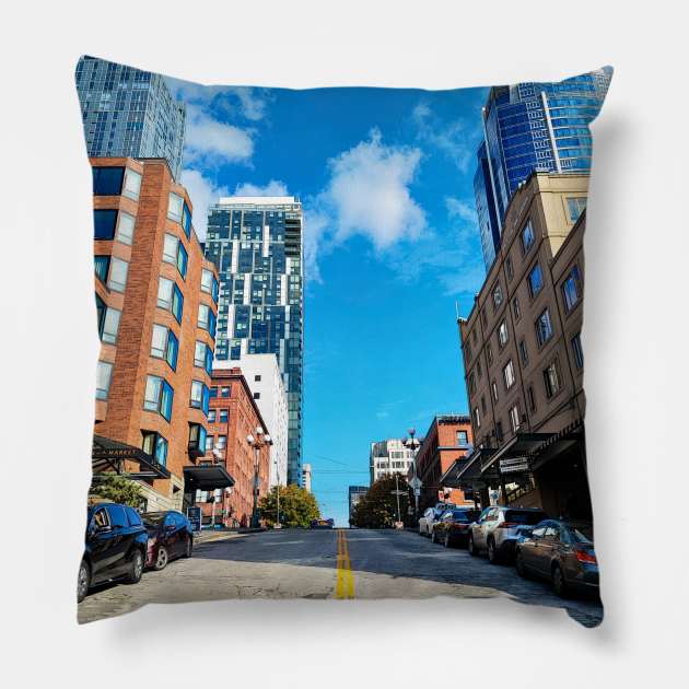 Seattle Streets By Pike Place Market Pillow by RaduRd