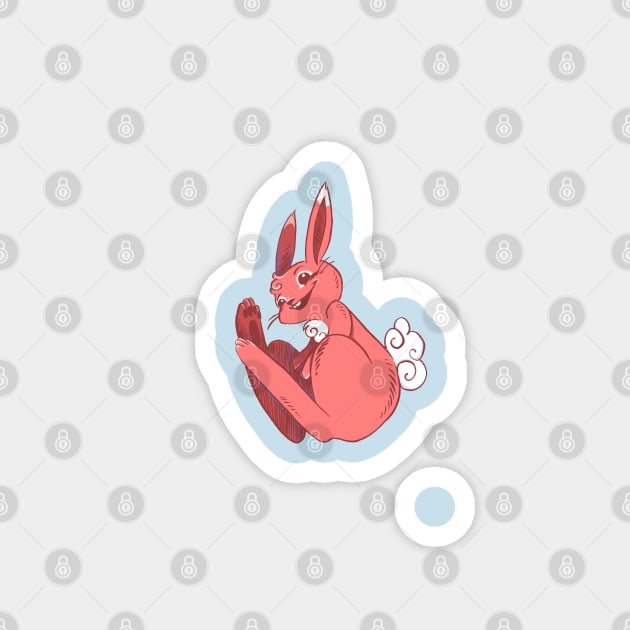 Red Rabbit Curled Up and Smiling Magnet by SimplyKitt