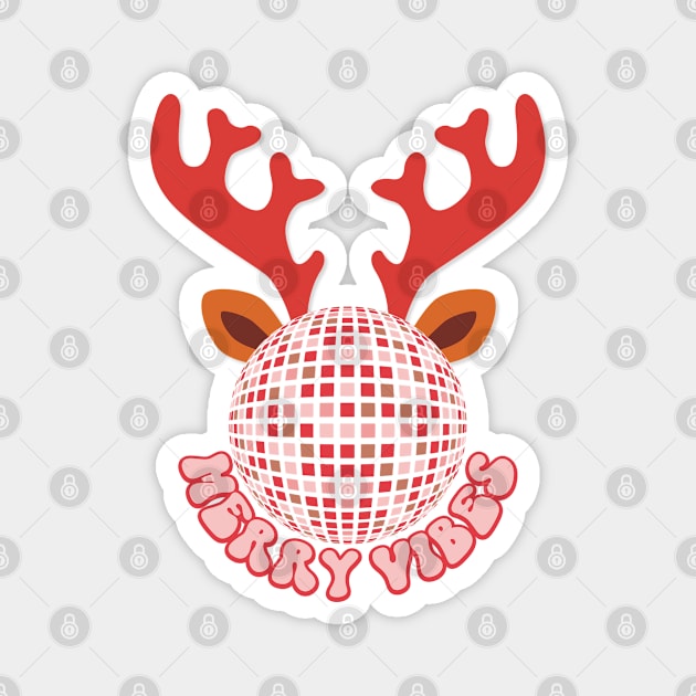 Merry Vibes: Disco Deer Delight in Pink and Red Sparkle Magnet by ThriceCursedPod