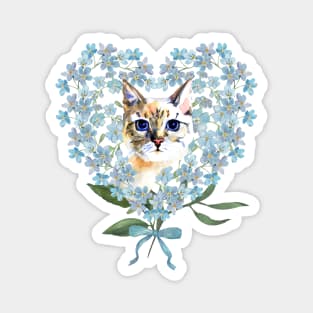 Cat & Forget Me Not Heart Magnet