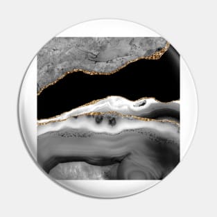 Watercolor Agate in Monochrome, Black and White, Faux Glitter Veins Pin