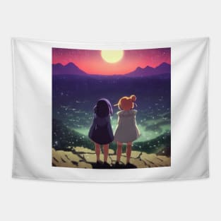 Two Girls Under the Starry Sky Tapestry