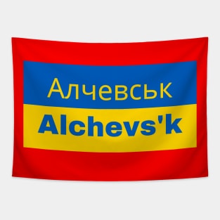 Alchevs'k City in Ukrainian Flag Tapestry