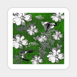 Birds and Magnolias Toile Green Pattern Magnet
