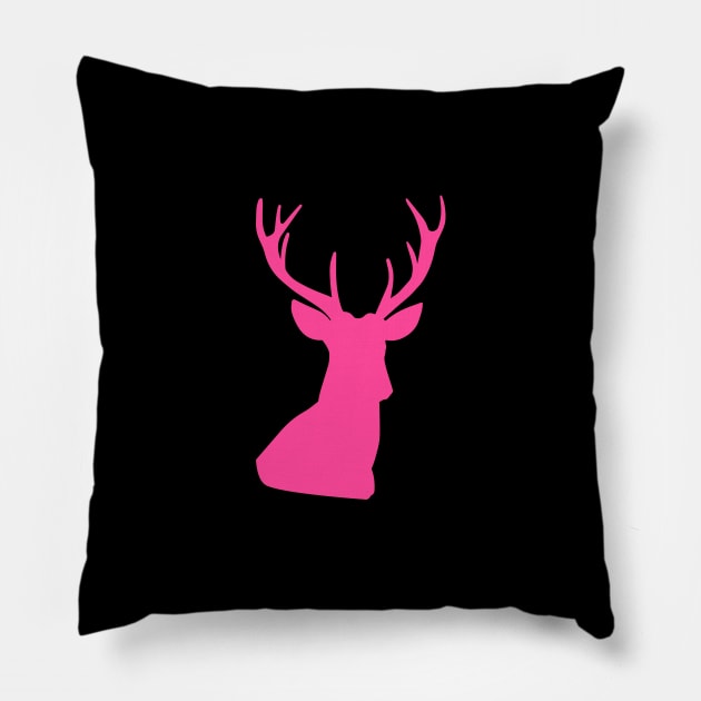 Deer Head Silhouette Skull Hot Pink Color Pillow by Pattern Plans