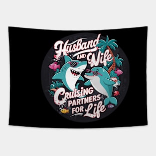 Squad Matching Cruise Ship Shark Friends Cruise Vacation Tapestry