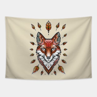 geometric fox and fall leaves Tapestry