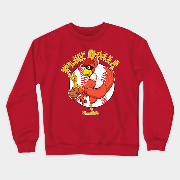 Play Ball Cardinals Baseball Mascot Red Bird Crewneck Sweatshirt