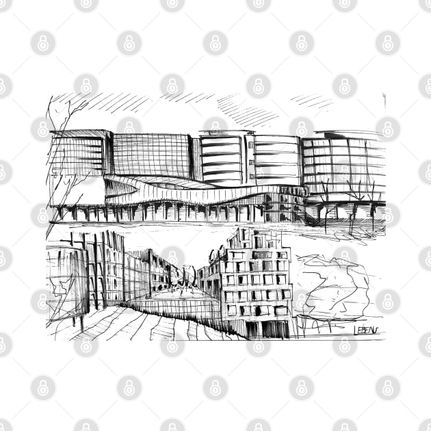 the skyline in the urban city ecopop sketch drawing art by jorge_lebeau