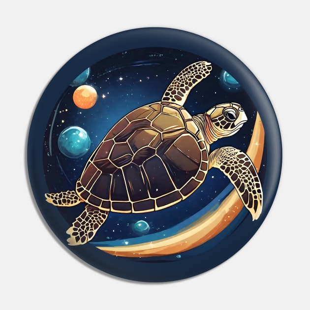 Sea Turtle in Outer Space Pin by BoombasticArt