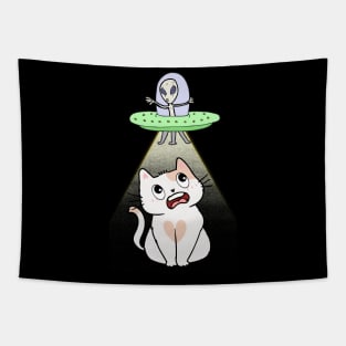 Funny white cat is being abducted by aliens Tapestry