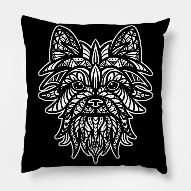 Yorkshire Dog Tribal Pillow by Barabarbar artwork