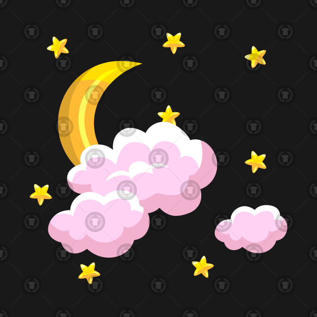 Cartoon Style Moon Stars Clouds Night Sky