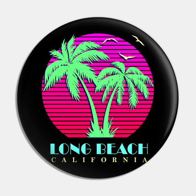 Long Beach California Palm Trees Sunset Pin by Nerd_art