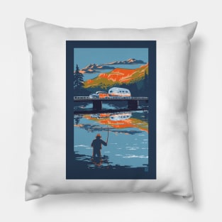 Retro Airstream travel poster Pillow