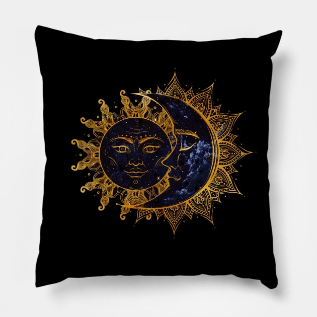 Sun and moon 2 Pillow by MCAshe spiritual art 