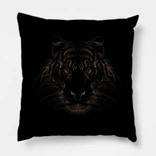 Gold Serious Brave Tiger Face For Dark Background Chinese New Year Pillow