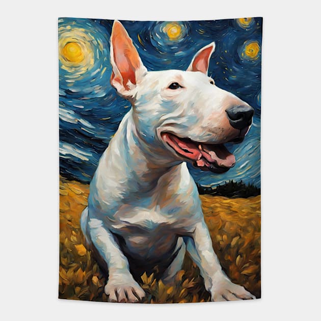 Bull Terrier Dog Breed Painting in a Van Gogh Starry Night Art Style Tapestry by Art-Jiyuu