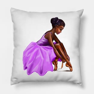 Ballerina dancer lacing her pointe shoes African American woman getting ready to dance ballet Pillow