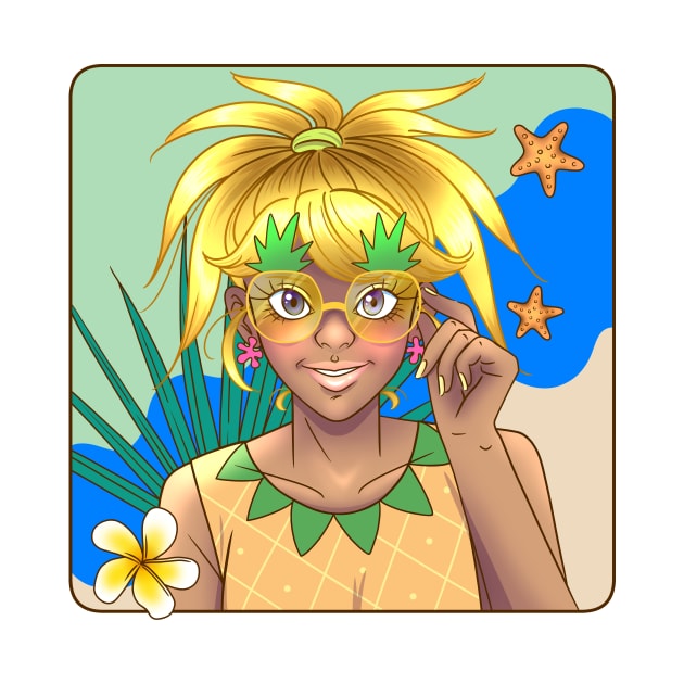 Tropical Pineapple Girl Summer by Fizzy Vee