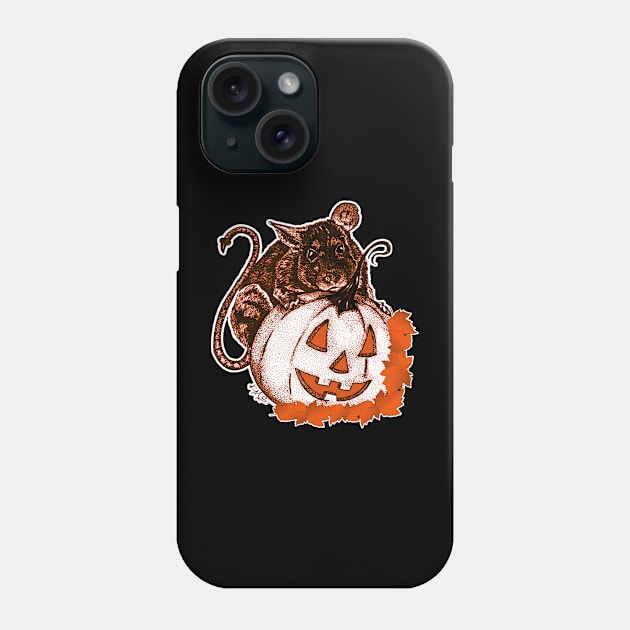 Cute Halloween Rat and Pumpkin Graphic With Fall Leaves Phone Case by DesignFunk