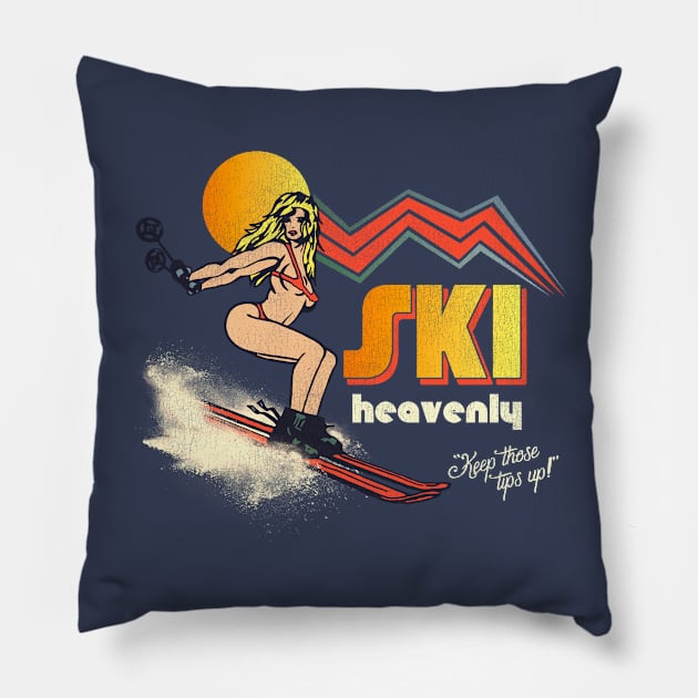 Ski Heavenly 70s/80s Retro Souvenir Style Skiing Pillow by darklordpug