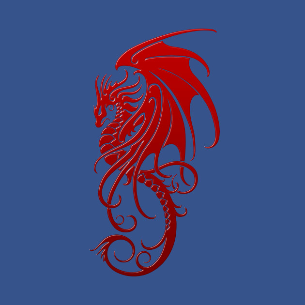 Flying Red Tribal Dragon - Dragon - T-Shirt