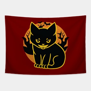 Spooky Halloween Black Cat Tapestry