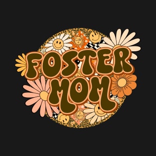 Foster Mom Retro Groovy Floral Leopard T-Shirt